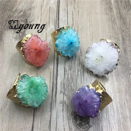 Wedding Rings Natural Sun Flower Shape Crystal Quartz Druzy With Golden Settings for Women MY1182 231130