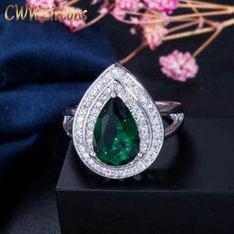 Wedding Rings CWWZircons Classic Women Engagement Party Jewelry High Quality Big Tear Drop Green Crystal Rings with Zirconia Stones R026 231129