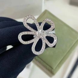 Solid silver VAN Flowerlace ring Luxury Classic Four Leaf Clover Charm ring Designer 18K Gold for Girl Wedding Mother'Day fashion Designer Jewelry brand Women Gift
