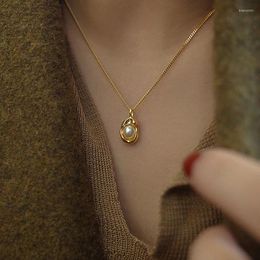 Chains Gold Colour Peanut Pearl Pendants Stainless Steel Necklace For Women Korean Fashion Jewellery Collarbone Chain Gifts Woman