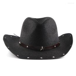 Berets Fashion Straw Weaving Hat Star Rivet Decors Cowboy Cowgirl Drop