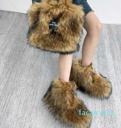 Furry Fur Shoes Fashion Motorcycle Ankle Military Boots For Women Winter Boots Man Shoes Lace-Up Botas Hombre