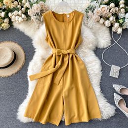 Women's Jumpsuits & Rompers Ins Elegant Sleeveless Jumpsuit Summer Wear For Women 2023 Simple Solid Colour Wide Leg Playsuits Overalls M680
