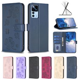 PU Leather Wallet Cases For Xiaomi 13 Ultra Lite 5G Redmi 13C 12 4G Note 13 Pro Plus Moto G84 G14 Edge 40 Neo 5G Lucky Flower Four-leaf Clover Card Holder Flip Cover Pouch