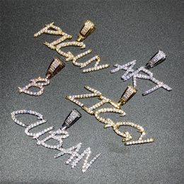 Hip Hop Brush Font Custom Letter Pendant Necklace Iced Out Cubic Zircon Charm Jewellery for Men Women269l