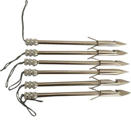 6 PK 5 8 inches Stainless Steel Bow Fishing Arrow Heads Slings Arrow Shaft Crossbow Fishing Arrows279O