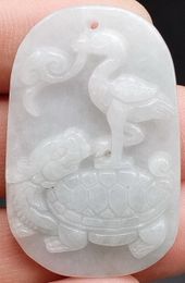 Certified Lavender Green Natural Type A Jadeite Dragon Turtle Crane Ruyi Pendant