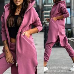 Womens Two Piece Pants set womens track suit zippered hoodie jacket twopiece tight pants straight autumn sports model 231129