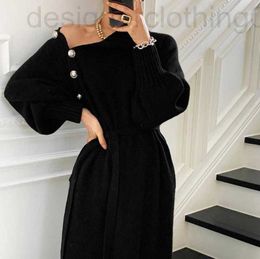 Basic & Casual Dresses designer luxury Designer Black Knitwear Sweater Dress Women 2022 Pollover Thick Knitted Woman Korean Warm Winter Jumper Solid