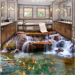 Whole- Custom Floor 3D Wallpaper river water carp Bathroom Floor Mural-3d PVC Wallpaper Self-adhesive wall Floor painting wall327O