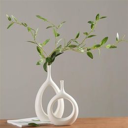 Ceramic Home Crafts Ornaments White Vase Small Flower TV Cabinet Wine Decorations Vases T200703284E