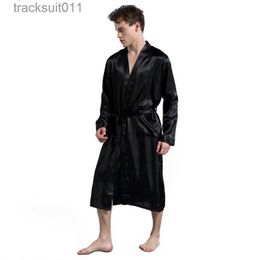 Men's Robes Mens Silk Satin Robes Pyjamas Long Sle Solid Sleepwear Kimono Bathrobe Leisure Men Loungewear Dressing Gown 2019 L231130