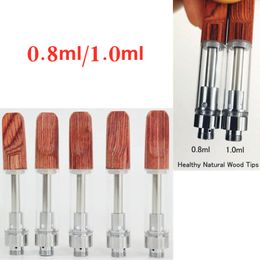 Wooden Tops Vape Cartridges 1ml 0.8ml E-cigarette Empty Thick Oil Atomizers Flat Screw in Tip Ceramic Coil 510 thread Atomizer Foam Packaging OEM Logo