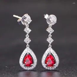 Stud Earrings YangFx Silver Colour European And American Fashion Style Water Droplet Red Corundum Gem Colourful Treasure Female Jewellery