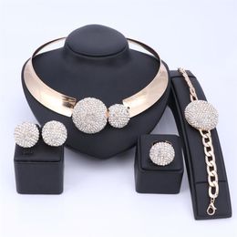 Nigerian Jewellery Set Gold Colour Rhinestone Crystal Necklace Earring Bracelet Ring Set for Women Bridal Wedding Accessories173f