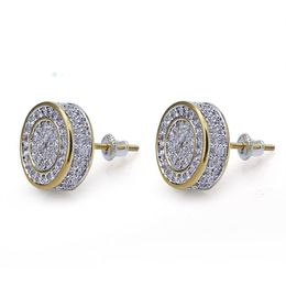 New Fashion Earrings For Mens Iced Out Bling CZ Gold Silver Stud Earrings Mens Diamond Rock Punk Round Earrings Wedding2365