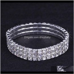 Bracelets 12 Pieces Lot 3 Row Bridal Jewellery Elastic Crystal Rhinestone Stretch Gold Bangle Bracelet Whole Wedding Acc233D