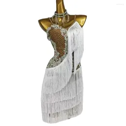 Stage Wear Latin Dance Performance High-end Customised Samba Rumba Adult Professional Dress With Diamond Diagonal Shoulder Tassels