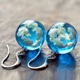 Fashion Jewellery Blue Sky Dangle Earrings Terrarium Clear Cloudy Sky Designer Crystal Earring Nature inspired