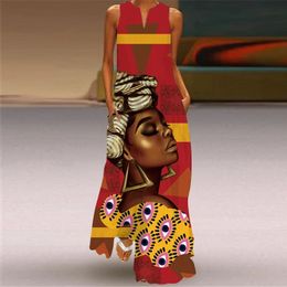 Basic Casual Dresses African Women's Dress Face Print chic V-neck Sleeveless Tank Top Mini Dress Summer Comfortable Casual Fit Vintage Long Dress 231129