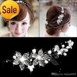 New Cheap Hot Spring Bridal Tiaras Crowns In Stock Headband Wedding Hair Accessories Faux Pearl Flower Shiny Crystal Tiara Bridal Jewelry