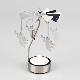 Candle Holders Silver Rotating Candlestick Spinning Rotary Carousel Tea Light Holder Stand Gift Wedding Decor Ornament