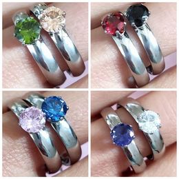 36pcs lot Women's Colour CZ 4mm Stainless Steel Zircon Wedding Engagement Rings Ladies Charm Elegant Ring Lovers Anniversary G262a