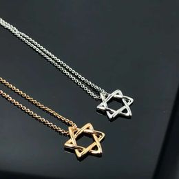 Blue box Classic TF designer tiff necklace top Boutique trendy brand with a six pointed star shining smooth surface and simple personalized Simple collarbone chain