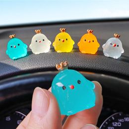 Upgrade Luminous Ornaments Cute Crown Chicken Decoration for Car Dashboard Body Night Fluorescence Gifts Auto Interior Accessories 5pcs