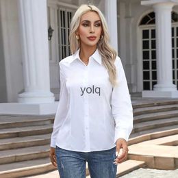 Women's Blouses Shirts White Shirt Women Fashion Button Up Long Sleeved Blouse Lady Tops Oversized Business S-6XL Solid Womensyolq