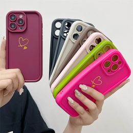 Gilded Love Heart Armor Silicone Phone Case For iPhone 14 11 12 13 15 Pro Max Lens Protection Shockproof Bumper Matte Back Cover