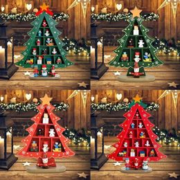 Christmas Decorations 28cm Wooden Tree Tabletop Decoration Mini Ornaments Gift Mall Window Holiday Party Supplies