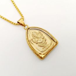 Pendant Necklaces Gold Colour Stainless Steel Ganesha Necklace Glass Cover Buddha Elephant God Men Women Jewellery Gift