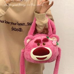 Storage Bags Cute Strawberry Bear Bag Women's Autumn And Winter Fashion Plush Handheld Shoulder Personality Crossbody