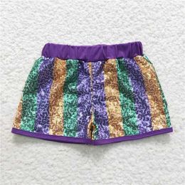 Shorts Wholesale Rts Sequin Clothing For Baby Girls Purple Green Gold Striped Children Boutique Children's
