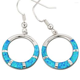 Dangle Earrings KONGMOON Circular Ring Shape Ocean Blue Fire Opal Silver Plated Jewellery For Women Drop