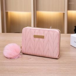 Wallets Coin Purse Zipper Card Holder Women's Purses For Women PU Leather Ladie Small Short Clutch Woman Plush Ball Holders