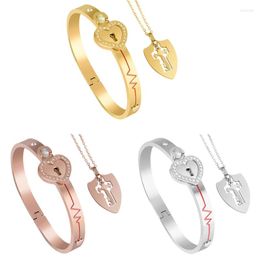 Bangle E0BE Padlock Bracelet & For KEY Necklace Stainless Steel Jewellery Valentine Couple