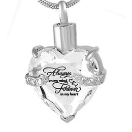 Stainless Steel Crystal Heart Memorial Jewellery Cremation Urn Pendant Snake Chain Necklace Ashes Keepsake Cremation Jewelry245e