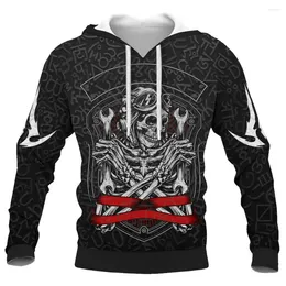 Men's Hoodies 2023 Autumn Skull 3D Print Hip Hop Hoodie Men Pullover Relaxed Sweatshirts Fashion Pocket Long Sleeve