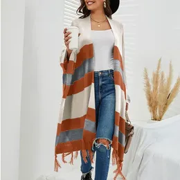 Women's Knits Elegant Women Striped Cardigan Boho Tassels Oversize Sweater Loose Casual Retro Sweaters Knitwears Jersey Y2K Clothing