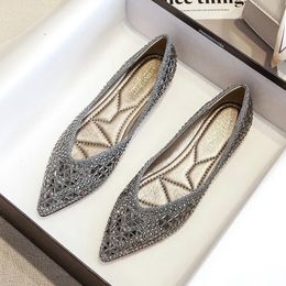 Dress Shoes famous brand rivets flats women pointed toe glitter beading ballerian shoes shallow mouth sequined cloth moccasins plus size 43 231130