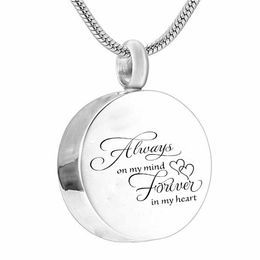 Fashion jewelry Always on my mind forever in my heart Cremation Jewelry round Heart My Friend Pendant Memorial Urn Necklace309a