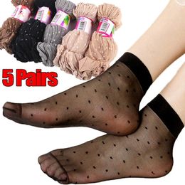 Women Socks 5Pairs Summer For Crystal Silk Dot Transparent Skin Colour Short Girls Invisible Lady Cute Ankle