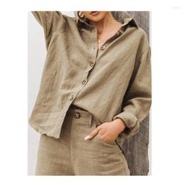 Women's Blouses Blouse Tunics Women Button Up Shirt Solid Cotton Casual Long Sleeve Vintage