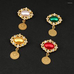 Brooches Dicai Oman Kurdistan Brooch Coin Gold Plated Pendant Created Gemstone Wedding Gift Accessories Lapel Pins Women's Fashion