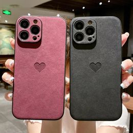 Ottwn Fashion Love Heart Leather Phone Case For iPhone 15 14 13 12 11 Pro Max 14 15 PlusCamera Protection Soft TPU Back Cover Coque