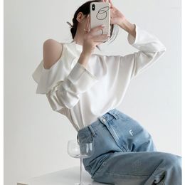 Women's Blouses 2023 Temperament French Ruffled Edge Off-shoulder White Shirt Women's Design Sense Early Spring Shaved Shoulder
