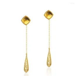 Dangle Earrings Women Citrine S925 Sterling Silver 10k Gold Plated Yellow Crystal Stone Golden Water Drop Tassel Earring Detachable
