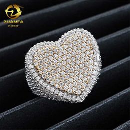 Luxury Heart Style Vvs Moissanite Finger Ring Two Tones Gold Plated Hip Hop Iced Out Rings Men Diamond Ring